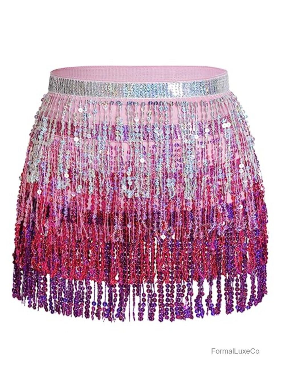 Sequin Tassel Belly Dance Hip Scarf Chiffon Fringe Wrap Skirt for Women